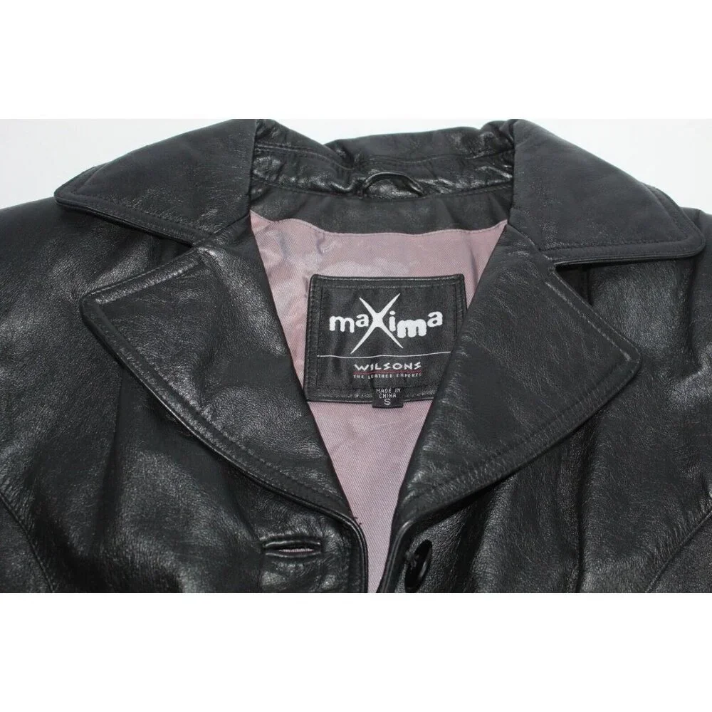 Wilsons Leather Soft‎ Leather Women's Small Black Maxima Coat Blazer Vintage Y2K